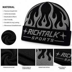 Top trending Beanie Rhinestone Flame Design Unisex Adult Street Style <b>Winter</b> <b>Hat</b> 56-58CM high quality for <b>men</b> - Product Image 6