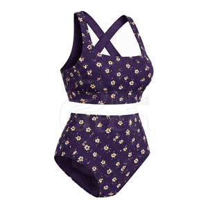 Contemporary Women Two Piece Swim Ensemble <b>Printed</b> Bottom Comfortable Fabric <b>Seaside</b> Vacation Poolside Resort Clothing - Product Image 3