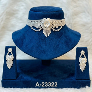 <b>Gold</b> Plated Alloy Zircon Flower Design Choker Necklace <b>Set</b> Link Chain Matching Earrings <b>Ring</b> Trendy Indian Traditional Gift - Product Image 2