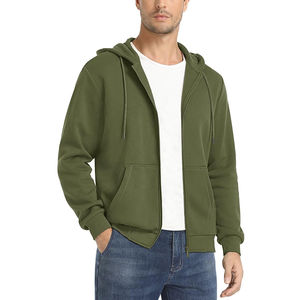 Sweat à capuche zippé pour homme en molleton 100% coton épais, style vintage délavé, avec fermeture éclair bidirectionnelle, motif uni, idéal pour l'hiver - Product Image 1