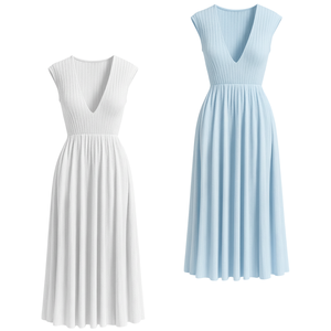 เดรสผู้หญิงทรงตรง คอโอ ผ้าริบถัก ไนลอน สีพื้น เรียบง่าย ระบายอากาศได้ดี แขนสั้น ความยาวปานกลาง - Product Image 1