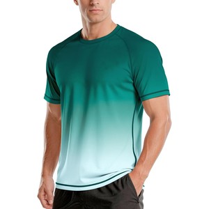<b>Men's</b> Gradient Color Short Sleeve Rash Guard Quick Dry UPF50+ Eco-Friendly Breathable Spandex/Polyester Shirt Adult <b>Swim</b> <b>Top</b> - Product Image 1
