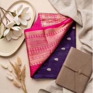 Sari en soie crêpe violette avec élégante broderie Zari - Product Image 6