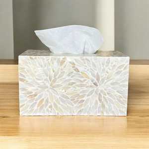 Caja para pañuelos hecha a mano con incrustaciones de nácar: Diseño vintage de nácar, diseño floral con incrustaciones, diseño floral geométrico cuadrado - Product Image 2