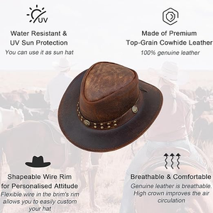 Leather Cowboy <b>Hat</b> for Men & Women Durable Handcrafted Lightweight Shapeable <b>Western</b> - Product Image 1