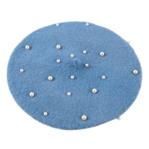 Bérets tendance pour adultes, unisexe, couleur unie, chapeau rond en feutre de laine avec perles, pour le printemps et l'automne, tenue décontractée - Product Image 3
