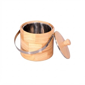 Seau à glace en bois avec couvercle et poignée, refroidisseur à vin isotherme à double paroi en acier inoxydable, refroidisseur à champagne en bois pour bar à domicile - Product Image 4
