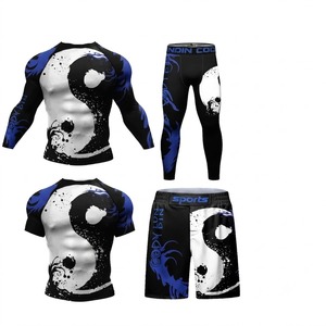 Conjunto de Camiseta Deportiva de Compresión para Hombre, Manga Larga y Pantalones Cortos, Impresión por Sublimación, Secado Rápido, Spandex, Poliéster, Ropa Deportiva - Product Image 1