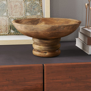 Cuenco de Madera con Base de Anillos Esculpidos Apilados – Estilo Japandi, Recipiente para Frutas con Vetas Naturales y Centro de Mesa - Product Image 2