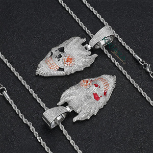 Colgante de Cabeza de Esqueleto en Plata 925 con Baño de Rodio, Diamante Cultivado en Laboratorio, Cristal y Diamantes de Imitación, Estilo Hiphop, Unisex, para Uso Diario - Product Image 6