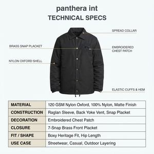 Men's <b>Black</b> Ripstop Coach Jacket-100% Cotton Boxy Fit <b>Windbreaker</b> with Brass Snaps Custom Wholesale OEM - Product Image 5