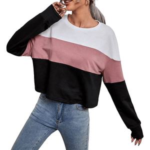 Sudadera de manga larga con cuello redondo y hombros descubiertos para mujer, Jersey holgado de moda con bloque de Color - Product Image 1