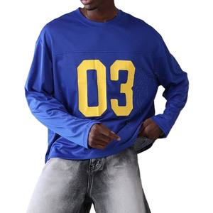 Maillot de football américain pour homme en maille polyester 240 GSM, manches longues, coupe oversize, col rond, numéro personnalisé, streetwear, OEM - Product Image 1