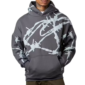 Sudadera con Capucha para Hombre, Diseño de Alambre de Púas Gris, Estilo Urbano, con Bolsillo Canguro - Product Image 4
