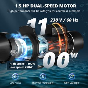 Pompa per Piscina a Doppia Velocità 1.5HP 230V per Piscine Fuori Terra 1100W con Potente Filtro a Cestello Tipo Spa 5400 GP - Product Image 3
