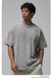 T-shirt Homme Oversize Uni à Manches Courtes Col Rond en Coton Jersey Lavé à l'Acide Style Vintage Imprimé Sérigraphié Respirant - Product Image 2