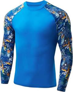 Maillot de bain en nylon à manches longues pour hommes, imprimé floraux personnalisés de haute qualité, protection UV, pour MMA et BJJ - Product Image 1