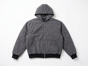 Sweat-shirt à capuche zippé en coton 100% pour homme, effet délavé, tissé uni, style bomber, personnalisable OEM ODM pour l'automne et l'hiver - Product Image 1