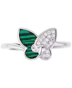 Anello e collana a farfalla in Malachite e Zirconia cubica incastonata in argento Sterling | Macacy's - Product Image 1
