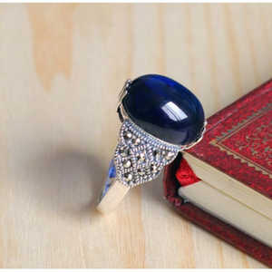 Bague de mode européenne et américaine pour homme, en lapis-lazuli naturel ovale, sertie en argent sterling 925, taille 10 - Product Image 2