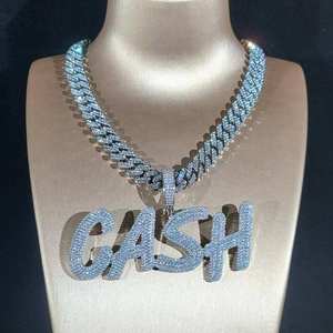 Collier pendentif lettre Luxira Jewels entièrement serti de moissanite, en argent sterling plaqué rhodium, chaîne cubaine, style hip-hop, unisexe, pour soirée - Product Image 3