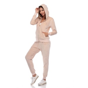 Conjunto de 2 piezas de Sudadera con capucha para mujer, traje de chándal de terciopelo con cremallera frontal y cierre de velcro - Product Image 6