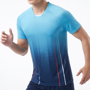 Maillot de sport athlétique pour homme à col ras du cou et manches courtes raglan, bleu dégradé, sublimé, anti-humidité - Product Image 5