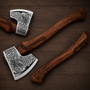 Hache viking en acier carbone forgé à la main, manche sculpté de qualité supérieure, tête d'hache gravée en forme de crâne, fourreau en cuir véritable, livraison gratuite - Product Image 6