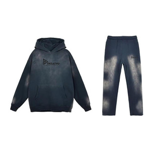 Custom High Quality Regular Printed Acid Wash <b>Tracksuit</b> Set Vintage Sun Faded Wash Hoodie Sweatpants 100% Cotton Streetwear - Product Image 4
