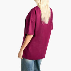 Camiseta de Jersey para Mujer, Cuello Redondo, Manga Corta, Corte Holgado, Color Sólido, Borgoña - Product Image 1