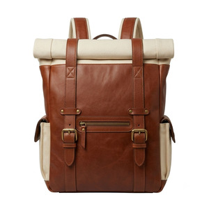 Sac à dos en cuir de qualité supérieure pour ordinateur portable avec compartiment rembourré pour ordinateur, plusieurs poches, bretelles réglables et rangement spacieux - Product Image 1