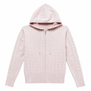<b>Women's</b> Jacquard Cable Knit Hooded Zip Up Sweater Long Sleeve Pullover <b>Jacket</b> with Pocket || OEM ODM Manufacturer Bangladesh - Product Image 3