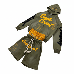 Ensemble de 2 pièces pour homme et femme : sweat-shirt et short personnalisés avec logo brodé, couleur unie, style été. - Product Image 5