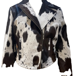 <b>Women</b> <b>Vintage</b> 80s Genuine <b>Leather</b> Shearling Biker Motorcycle <b>Jacket</b> Lambskin Hair-On <b>Leather</b> Waterproof Breathable Eco-Friendly - Product Image 1