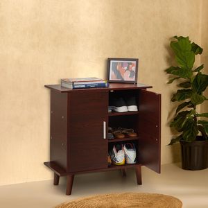 Zapatero de Madera Sintética para el Hogar con Patas de Madera, 3 Estantes, 2 Puertas, Capacidad para 9 Pares de Zapatos, 3 Años de Garantía, Madera de Palisandro - Product Image 1