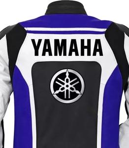 Veste de moto en cuir bleu et blanc pour homme, style YAMAHA, pour la course - Product Image 3