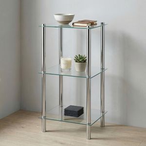 Almacenamiento para el hogar, venta al por mayor, fabricante taiwanés de artículos para el hogar, muebles, estantería de esquina para baño de metal con 3 niveles de vidrio - Product Image 1