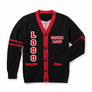 Custom Red Black Embroidered <b>Cardigan</b> Sorority Sweater Knitted V Neck Button Front Varsity Greek Apparel <b>for</b> <b>Men</b> and Women - Product Image 3