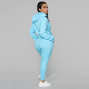 Custom Women 2 Piece Pant Set Sweatsuit Set Two Piece Cropped Zip Up Hoodie And Pants Sets <b>Tracksuit</b> For Women - Product Image 3
