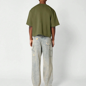 Haute qualité lavé à l'acide soleil fondu t-shirts 100% coton poids lourd en détresse surdimensionné Boxy Fit t-shirts pour hommes - Product Image 5