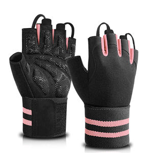 Gants demi-doigts en polyester respirant et durable avec texture grainée, poignet élastique antidérapant, usage général, gris rose - Product Image 5