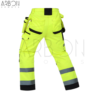 Waterproof Premium Quality Hi-Vis Neon Yellow Workwear Durable Construction Safety Pant with Reinforced Knees and Holster Pocket - Product Image 5