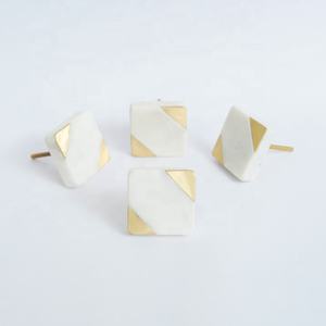 Poignée et bouton de tiroir d'armoire en marbre et laiton de luxe Quincaillerie décorative en laiton massif pour intérieurs modernes - Product Image 6