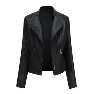 Nouvelle arrivée, veste tendance pour femmes, veste en cuir pour femmes, manteaux d'hiver pour femmes, veste en cuir PU de haute qualité, coupe-vent, pour moto - Product Image 4