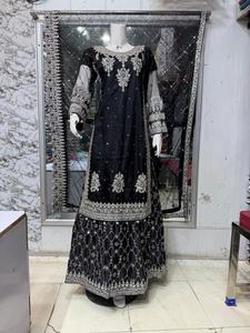 Ssumaira collection Long shirts with Lehnga <b>Fabric</b> soft <b>net</b> Embroidered long shirts with embroidered silk Lehnga - Product Image 3
