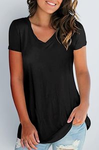 T-shirt d'été à séchage rapide pour femmes, col en v, manches courtes, style vintage, confortable et décontracté - Product Image 4