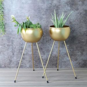Maceta Redonda de Hierro para Uso en Interiores y Exteriores - Maceta de Metal Resistente con Soportes Largos - Product Image 1