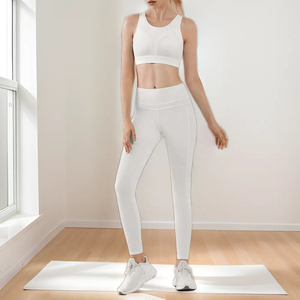 Conjunto de Yoga sin Costuras Blanco para Mujer, 2 Piezas, Sujetador Deportivo con Cuello Redondo, Leggings de Cintura Alta, Ropa Deportiva Sólida para Gimnasio - Product Image 4