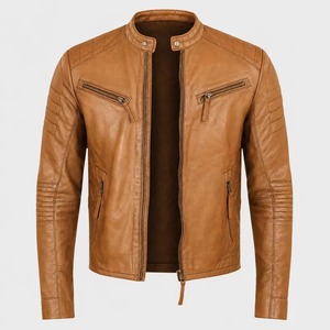 Leather Cafe Racer Motorcycle <b>Jacket</b>, Handmade Slim Fit Biker Coat, Genuine Leather Rider Outerwear, Vintage <b>Racing</b> Style Gift - Product Image 4
