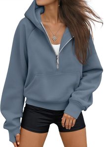 Sudadera con capucha unisex blanca de media cremallera, corte regular, algodón French Terry, estilo oversize, informal, para otoño, HJP Sports, tendencia. - Product Image 6